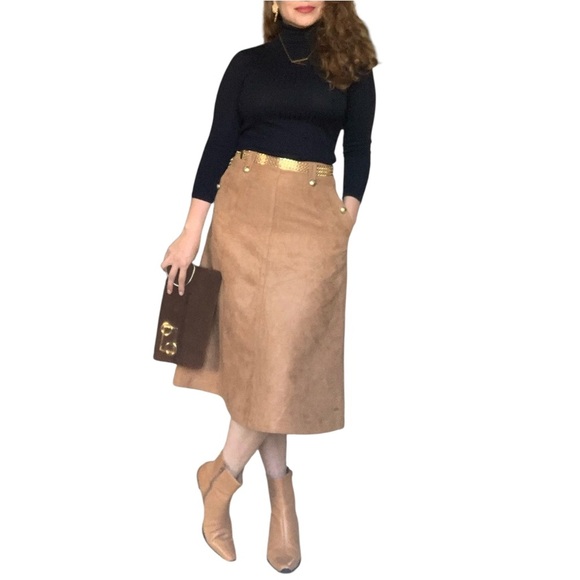 Tommy Hilfiger Tan Suede Skirt  A-Line Lined Size Small - Picture 13 of 15